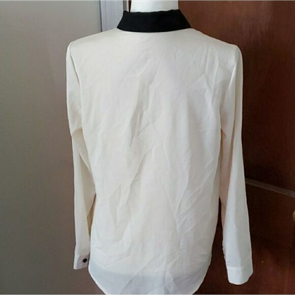 MONTEAU white chiffon shirt beaded collar long sleeve button up top M - Picture 3 of 4